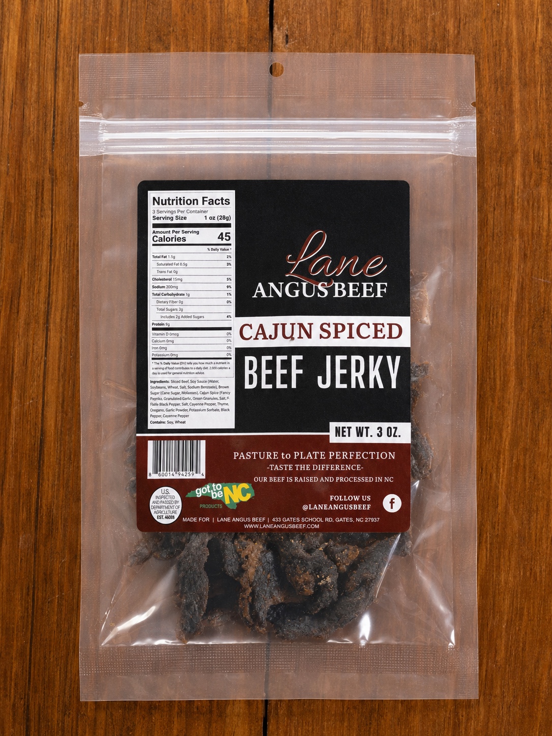 Lane Angus Cajun Spiced beef jerky package